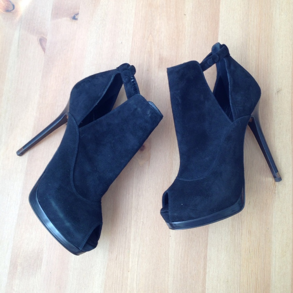Fendi Black Suede Peep-Toe Stiletto Booties